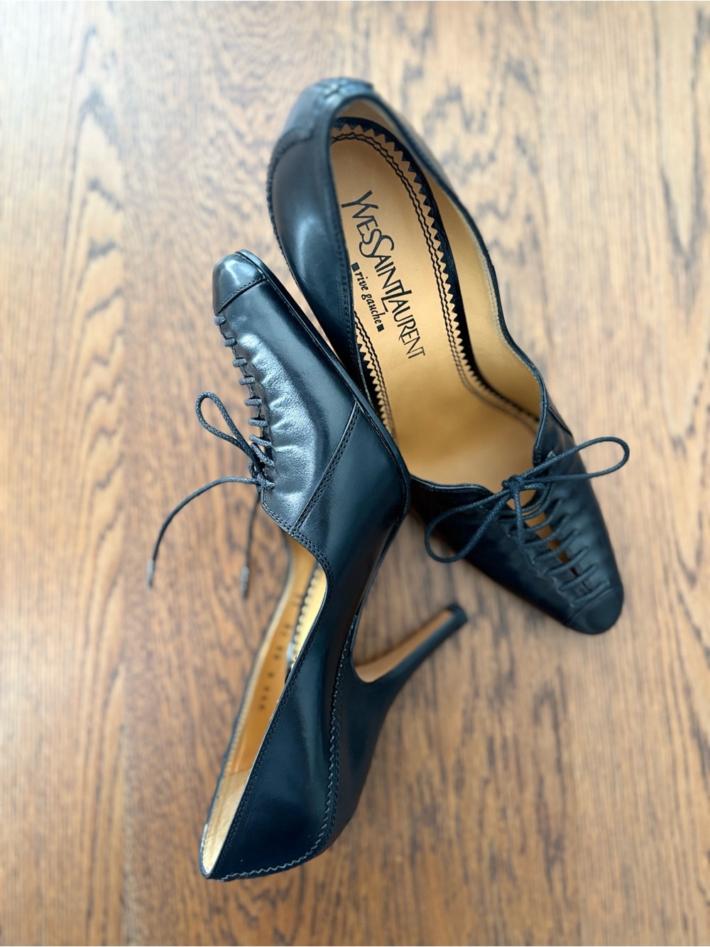 Archival Vintage YSL Rive Gauche Decollete Norton Black Lace Up Pumps, IT 38 - Picture 5 of 16